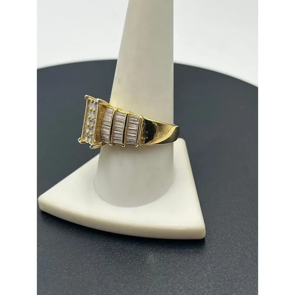 Vintage Sterling Silver Gold Vermeil CZ Multi-Stone 7.4g Cocktail‎ Ring Sz 10.25